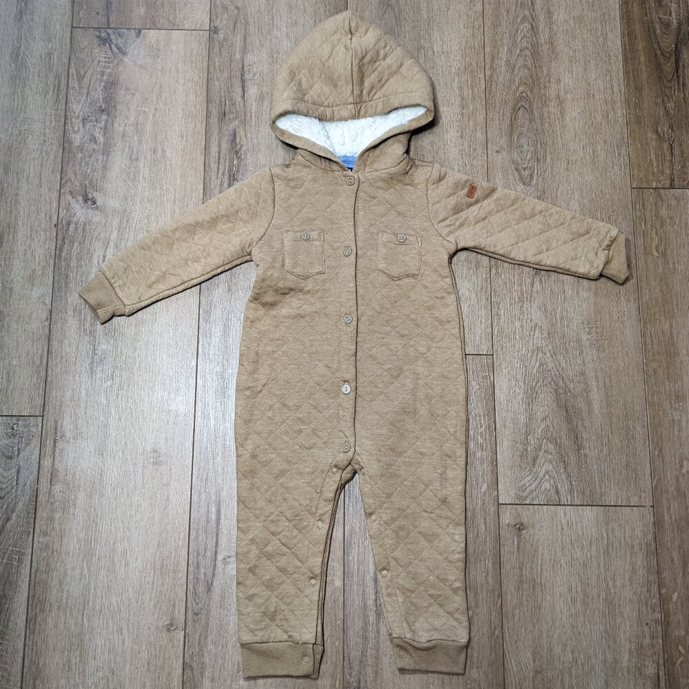 NWT  7 For All Mankind Baby Boy Girl Hooded Coverall Bodysuit 18 Months Beige